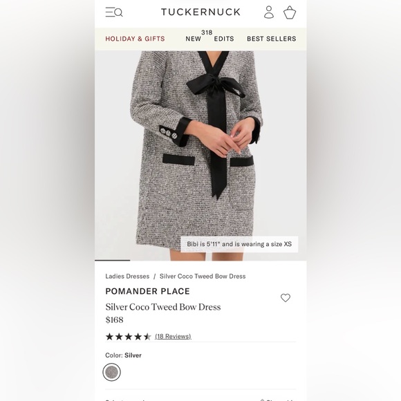 Tuckernuck Holiday Dress- Silver Coco Tweed Bow Dress Size Small - Picture 8 of 9